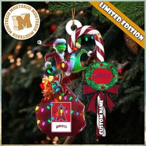 Los Angeles Angels MLB Grinch Candy Cane Personalized Xmas Gifts Christmas Tree Decorations Ornament