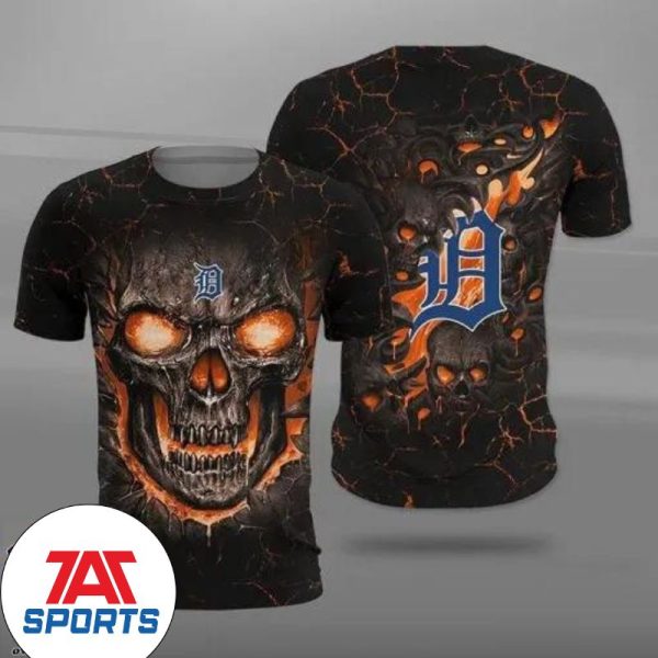 MLB Detroit Tigers Lava Skull 3D T-Shirt, Tigers Baseball Shirt