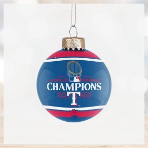 Texas Rangers 2023 World Series Champions Glass Ball Ornament, MLB Christmas Ornaments