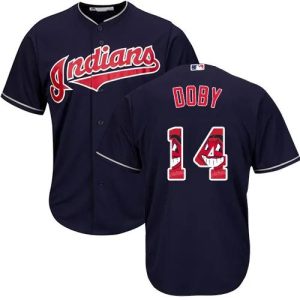 Cleveland Indians #14 Larry Doby Authentic Navy Blue MLB Baseball Jersey, MLB Indians Jersey