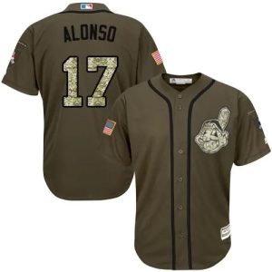 Cleveland Indians #17 Yonder Alonso Authentic Green MLB Baseball Jersey, MLB Indians Jersey