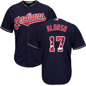 Cleveland Indians #17 Yonder Alonso Authentic Navy Blue MLB Baseball Jersey, MLB Indians Jersey