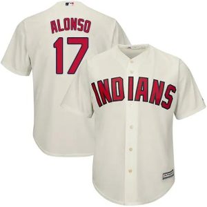 Cleveland Indians #17 Yonder Alonso Replica Cream MLB Baseball Jersey, MLB Indians Jersey