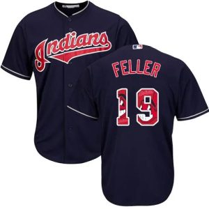 Cleveland Indians #19 Bob Feller Authentic Navy Blue MLB Baseball Jersey, MLB Indians Jersey