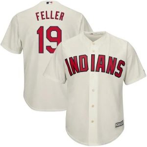 Cleveland Indians #19 Bob Feller Replica Cream MLB Baseball Jersey