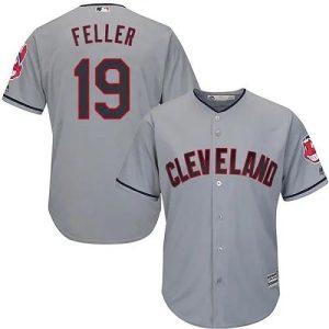 Cleveland Indians #19 Bob Feller Replica Grey MLB Baseball Jersey, MLB Indians Jersey