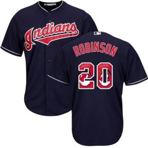 Cleveland Indians #20 Eddie Robinson Authentic Navy Blue MLB Baseball Jersey