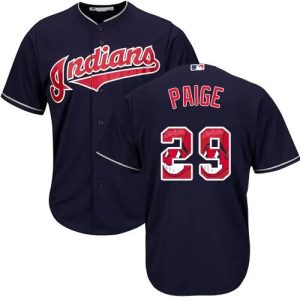 Cleveland Indians #29 Satchel Paige Authentic Navy Blue MLB Baseball Jersey