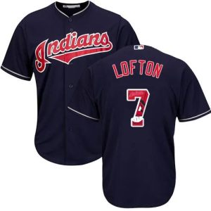 Cleveland Indians #7 Kenny Lofton Authentic Navy Blue MLB Baseball Jersey