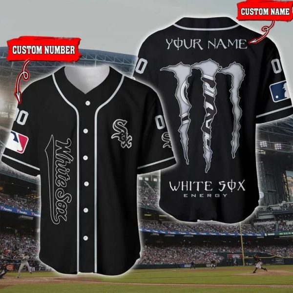 Custom Chicago White Sox Monster Energy Logo 3D Printed Baseball Jersey, Custom White Sox jersey