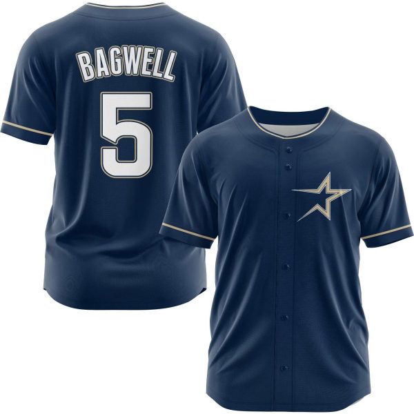 Houston Astros Jeff Bagwell 5 Navy MLB Baseball Jersey, MLB Astros Jersey