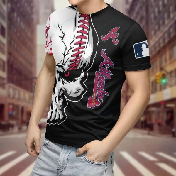 MLB Atlanta Braves Baseball Ball Skull 3D T-Shirt, Atlanta Braves Tee Shirt