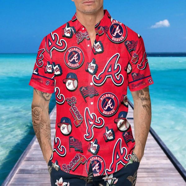 Pattern Logo Atlanta Braves Hawaiian Shirt, Atlanta Braves Aloha Shirt, MLB Hawaiian Shirt
