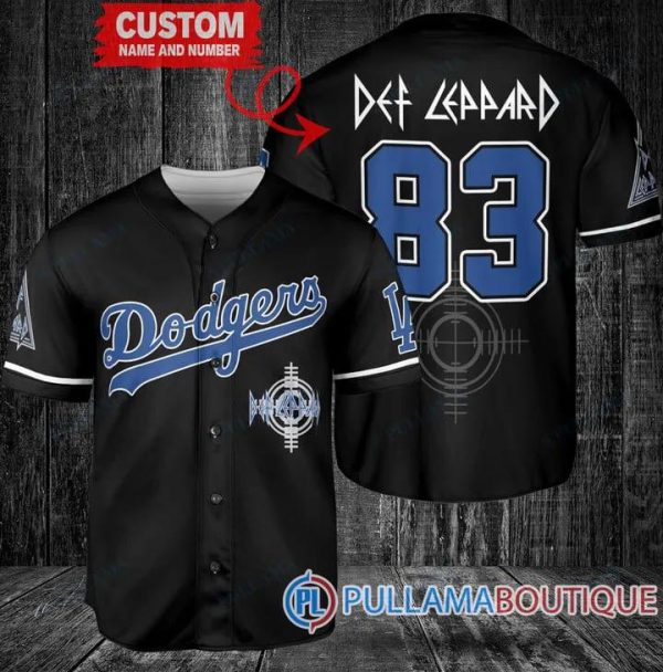 Def Leppard Los Angeles Dodgers Black Custom Baseball Jersey, Dodgers Pullover Jersey