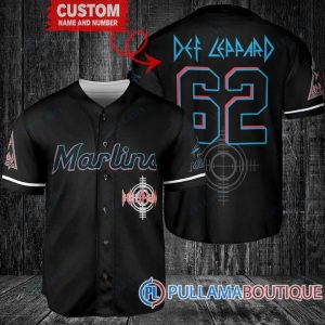Def Leppard Miami Marlins Black Custom Baseball Jersey, Miami Baseball Jersey