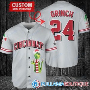 Grinch Christmas Cincinnati Reds Gray Custom Baseball Jersey