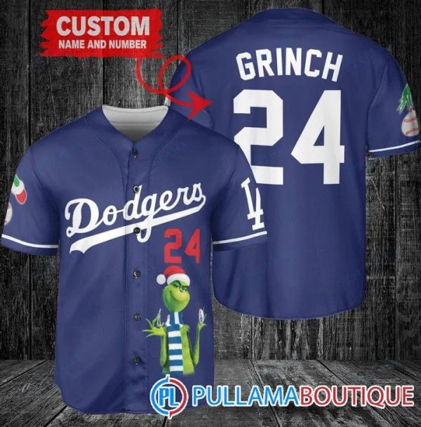 Grinch Christmas Los Angeles Dodgers Blue Custom Baseball Jersey, Dodgers Pullover Jersey