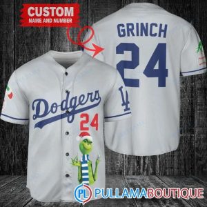 Grinch Christmas Los Angeles Dodgers Gray Custom Baseball Jersey