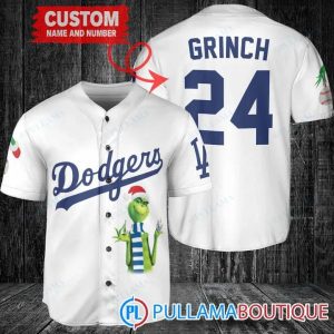 Grinch Christmas Los Angeles Dodgers White Custom Baseball Jersey, Dodgers Pullover Jersey