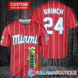 Grinch Christmas Miami Marlins Red Custom Baseball Jersey