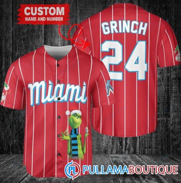 Grinch Christmas Miami Marlins Red Custom Baseball Jersey, Miami Baseball Jersey