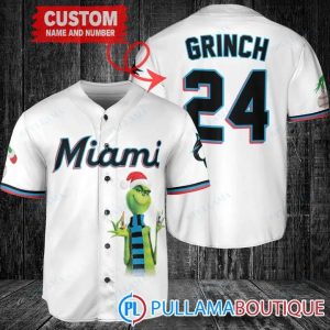 Grinch Christmas Miami Marlins White Custom Baseball Jersey