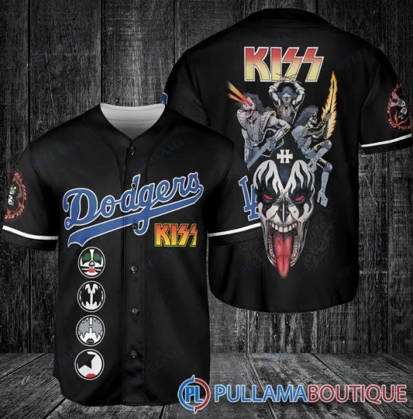 Kiss Los Angeles Dodgers Black Baseball Jersey, Dodgers Pullover Jersey