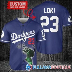 Loki Super Villains GOD Of Mischief Los Angeles Dodgers Blue Custom Baseball Jersey