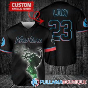 Loki Super Villains GOD Of Mischief Miami Marlins Black Custom Baseball Jersey, Miami Baseball Jersey