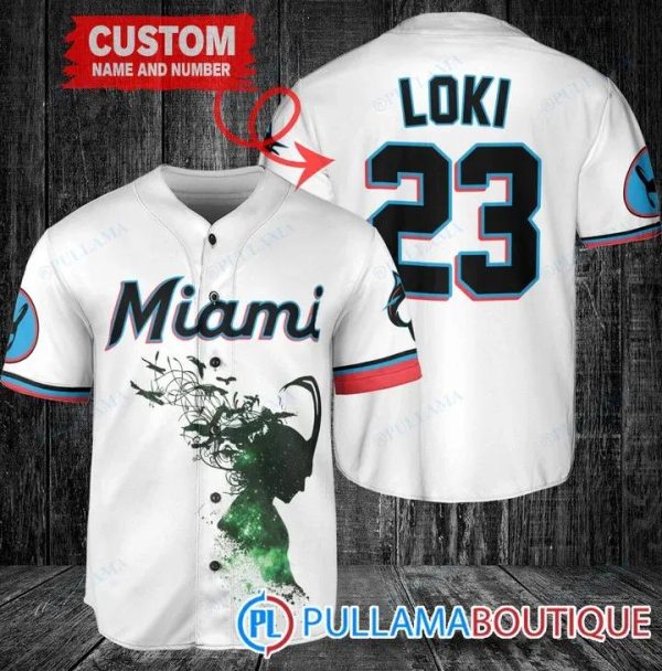 Loki Super Villains GOD Of Mischief Miami Marlins White Custom Baseball Jersey, Miami Baseball Jersey