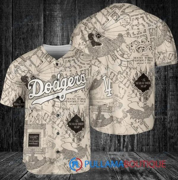 Los Angeles Dodgers Harry Potter The Marauders Map White Baseball Jersey, Dodgers Pullover Jersey
