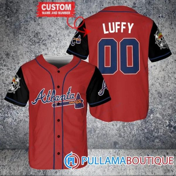 Luffy After Timeskip One Piece Atlanta Braves Custom Red Baseball Jersey, Braves Pullover Jersey