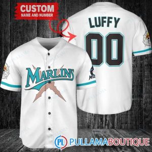 Luffy After Timeskip One Piece Miami Marlins Custom White Baseball Jersey, Miami Baseball Jersey
