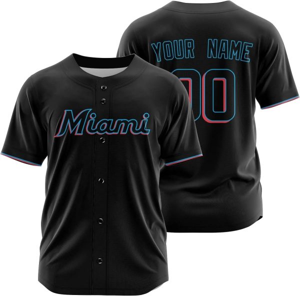 Miami Marlins Custom Name & Number Black MLB Baseball Jersey, Custom Marlins Jersey