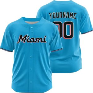 Miami Marlins  Custom Name & Number Blue MLB Baseball Jersey