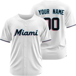 Miami Marlins  Custom Name & Number White MLB Baseball Jersey