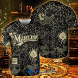 Miami Marlins Harry Potter The Marauders Map Black Baseball Jersey