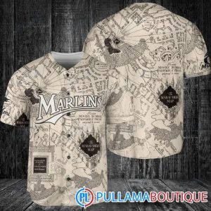 Miami Marlins Harry Potter The Marauders Map White Baseball Jersey