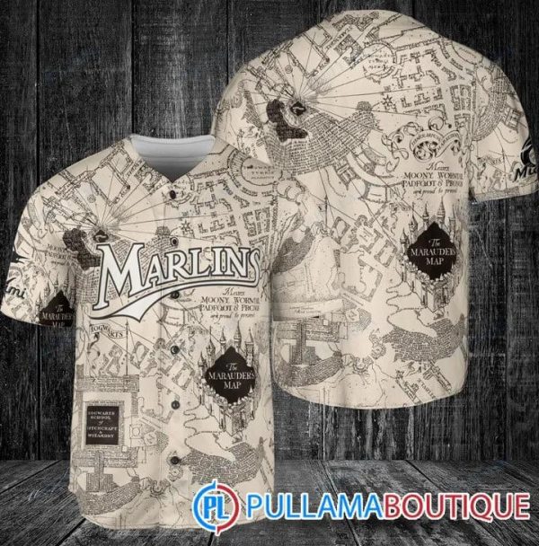 Miami Marlins Harry Potter The Marauders Map White Baseball Jersey, Miami Baseball Jersey