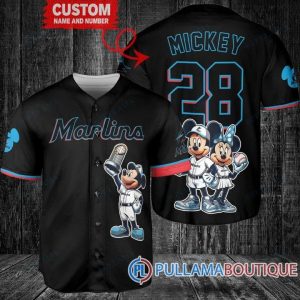 Miami Marlins Mickey And Minnie Black Baseball Jersey