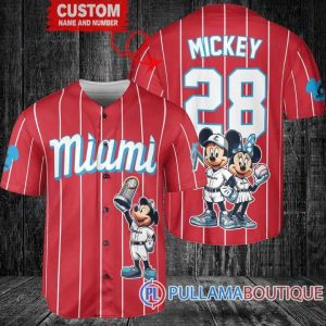 Miami Marlins Mickey And Minnie Red Baseball Jersey