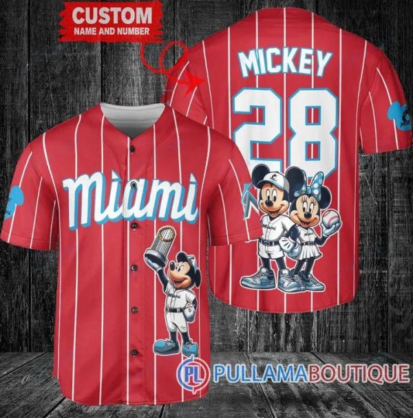 Miami Marlins Mickey And Minnie Red Baseball Jersey, Miami Baseball Jersey