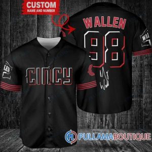 Morgan Wallen Cincinnati Reds Black Custom Baseball Jersey