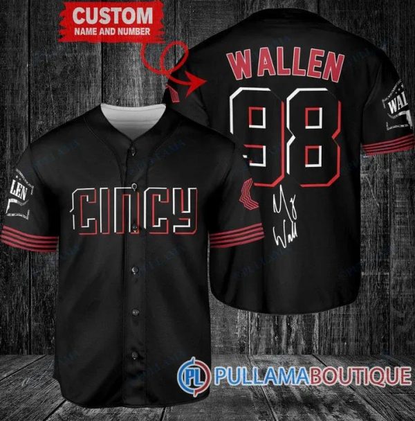 Morgan Wallen Cincinnati Reds Black Custom Baseball Jersey, Reds Pullover Jersey