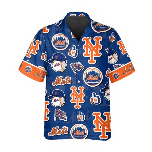 Pattern Logo New York Mets Hawaiian Shirt, MLB Hawaiian Shirt, New York Mets Hawaiian Shirt