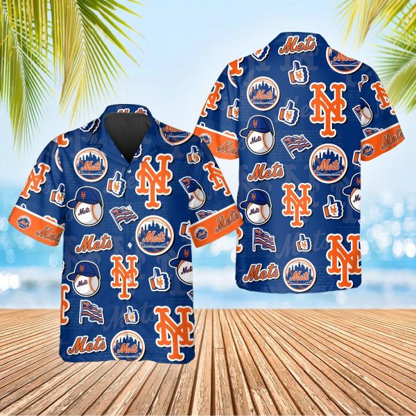 Pattern Logo New York Mets Hawaiian Shirt, MLB Hawaiian Shirt, New York Mets Hawaiian Shirt