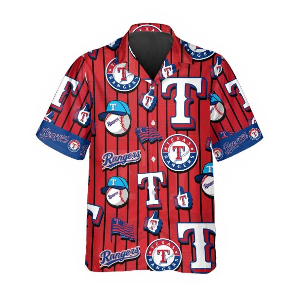 Pattern Logo Texas Rangers Hawaiian Shirt, Texas Rangers Aloha Shirt, MLB Hawaiian Shirt