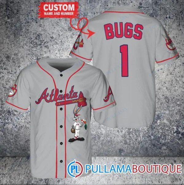 Personalized Atlanta Braves Bugs Bunny Gray Baseball Jersey, Braves Pullover Jersey