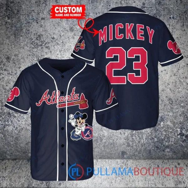 Personalized Atlanta Braves Mickey Mouse Navy Baseball Jersey, Atlanta Baseball Jersey