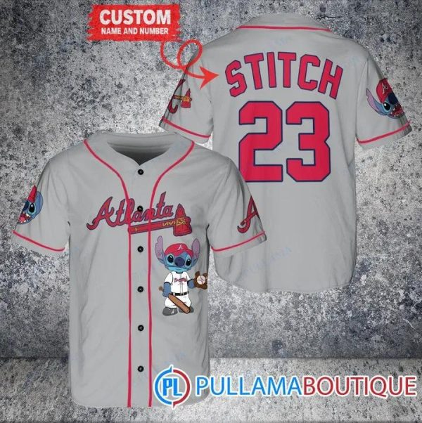 Personalized Atlanta Braves Stitch Gray Baseball Jersey, Braves Pullover Jersey